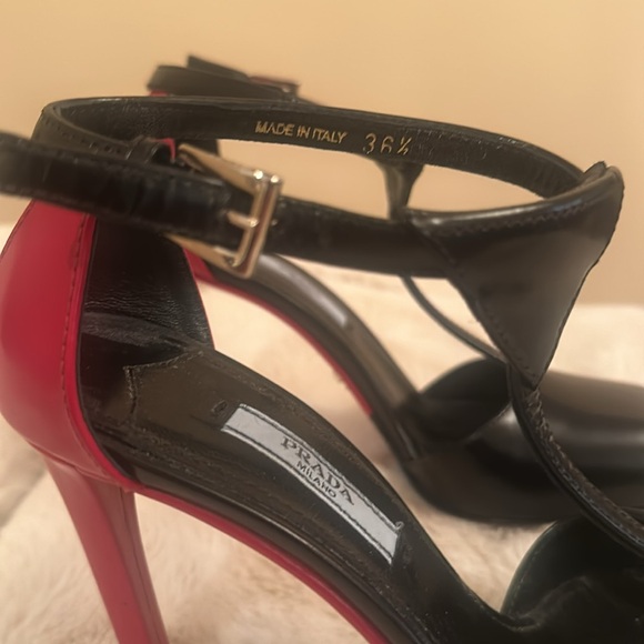 Prada sandals square toe . Black with red heel . - Picture 3 of 5